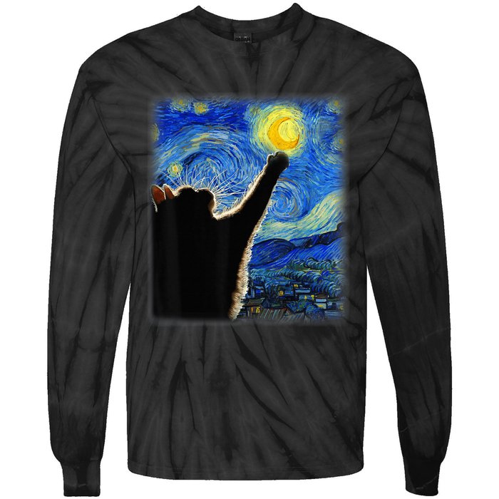 Starry Night Cat, Van Gogh Cat, Cat Lover, Cat Mom, Cat Dad Tie-Dye Long Sleeve Shirt