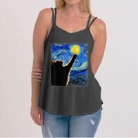 Starry Night Cat, Van Gogh Cat, Cat Lover, Cat Mom, Cat Dad Women's Strappy Tank