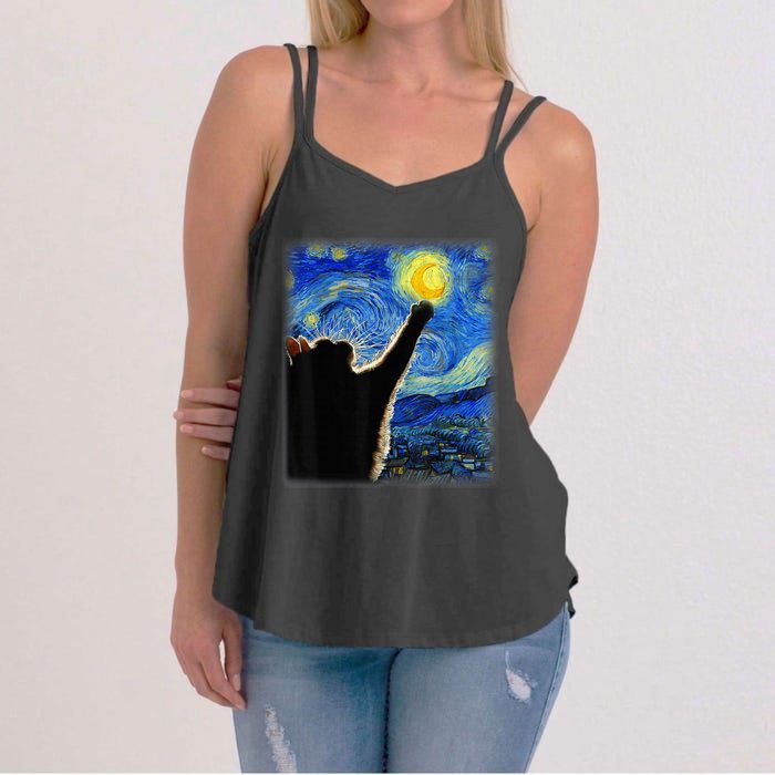 Starry Night Cat, Van Gogh Cat, Cat Lover, Cat Mom, Cat Dad Women's Strappy Tank