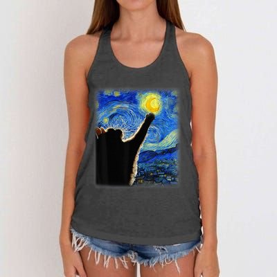 Starry Night Cat, Van Gogh Cat, Cat Lover, Cat Mom, Cat Dad Women's Knotted Racerback Tank