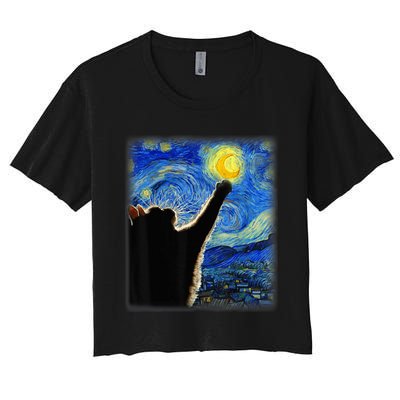 Starry Night Cat, Van Gogh Cat, Cat Lover, Cat Mom, Cat Dad Women's Crop Top Tee