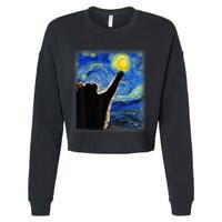 Starry Night Cat, Van Gogh Cat, Cat Lover, Cat Mom, Cat Dad Cropped Pullover Crew