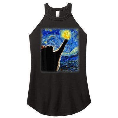 Starry Night Cat, Van Gogh Cat, Cat Lover, Cat Mom, Cat Dad Women’s Perfect Tri Rocker Tank