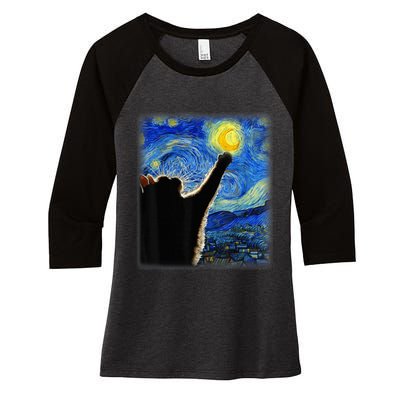 Starry Night Cat, Van Gogh Cat, Cat Lover, Cat Mom, Cat Dad Women's Tri-Blend 3/4-Sleeve Raglan Shirt