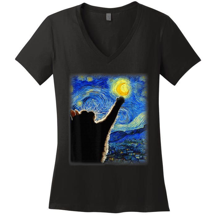 Starry Night Cat, Van Gogh Cat, Cat Lover, Cat Mom, Cat Dad Women's V-Neck T-Shirt