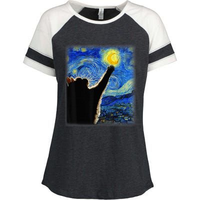 Starry Night Cat, Van Gogh Cat, Cat Lover, Cat Mom, Cat Dad Enza Ladies Jersey Colorblock Tee