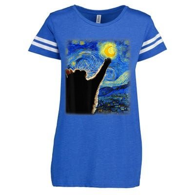 Starry Night Cat, Van Gogh Cat, Cat Lover, Cat Mom, Cat Dad Enza Ladies Jersey Football T-Shirt