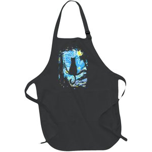 Starry Night Cat Van Gogh Cat Full-Length Apron With Pockets