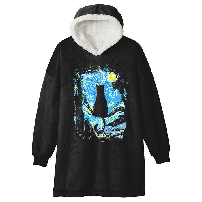 Starry Night Cat Van Gogh Cat Hooded Wearable Blanket