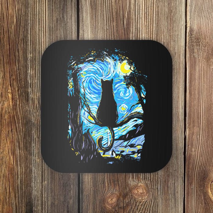 Starry Night Cat Van Gogh Cat Coaster