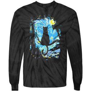 Starry Night Cat Van Gogh Cat Tie-Dye Long Sleeve Shirt