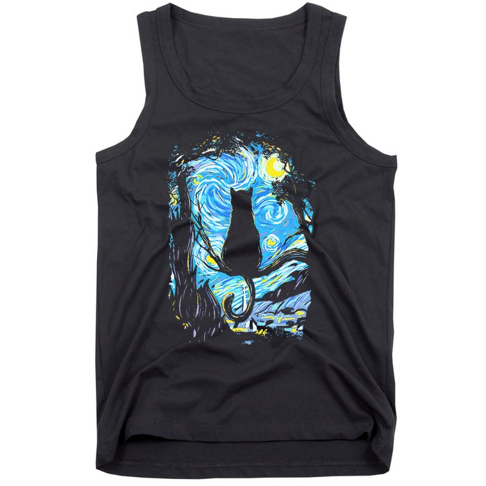 Starry Night Cat Van Gogh Cat Tank Top