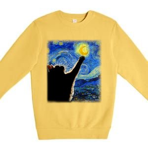 Starry Night Cat Van Gogh Cat Cat Lover Cat Mom Cat Dad Gift Premium Crewneck Sweatshirt