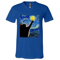 Starry Night Cat Van Gogh Cat Cat Lover Cat Mom Cat Dad Gift V-Neck T-Shirt