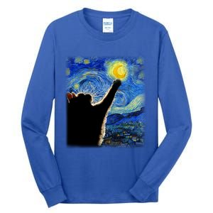 Starry Night Cat Van Gogh Cat Cat Lover Cat Mom Cat Dad Gift Tall Long Sleeve T-Shirt