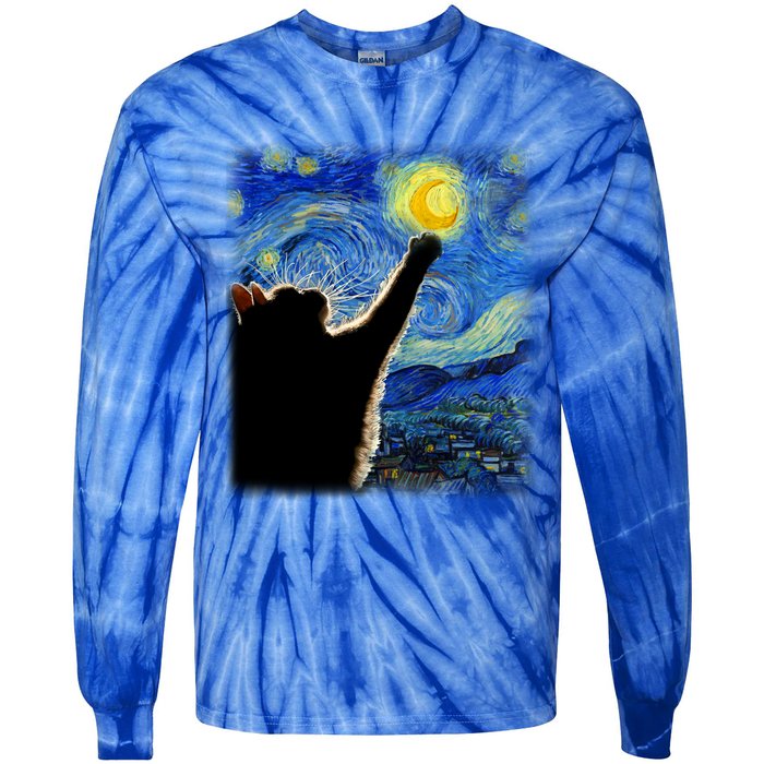 Starry Night Cat Van Gogh Cat Cat Lover Cat Mom Cat Dad Gift Tie-Dye Long Sleeve Shirt