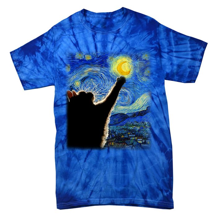 Starry Night Cat Van Gogh Cat Cat Lover Cat Mom Cat Dad Gift Tie-Dye T-Shirt