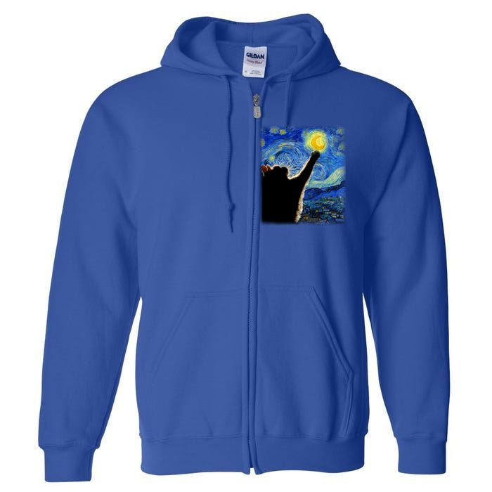 Starry Night Cat Van Gogh Cat Cat Lover Cat Mom Cat Dad Gift Full Zip Hoodie