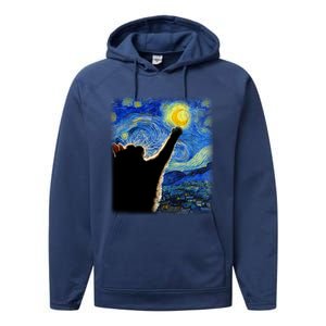 Starry Night Cat Van Gogh Cat Cat Lover Cat Mom Cat Dad Gift Performance Fleece Hoodie