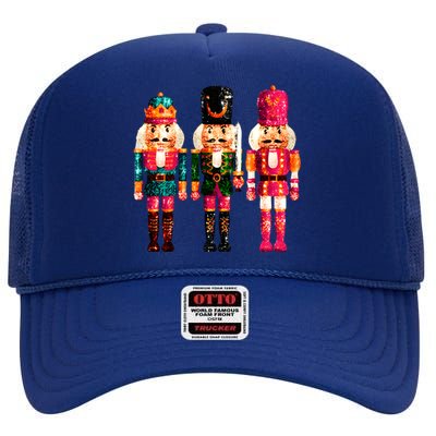 Sequin Nutcracker Christmas Xmas High Crown Mesh Back Trucker Hat