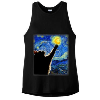 Starry Night Cat, Van Gogh Cat, Cat Lover, Cat Mom, Cat Dad Ladies PosiCharge Tri-Blend Wicking Tank