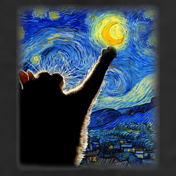 Starry Night Cat, Van Gogh Cat, Cat Lover, Cat Mom, Cat Dad Cool Comfort Performance Bucket Hat