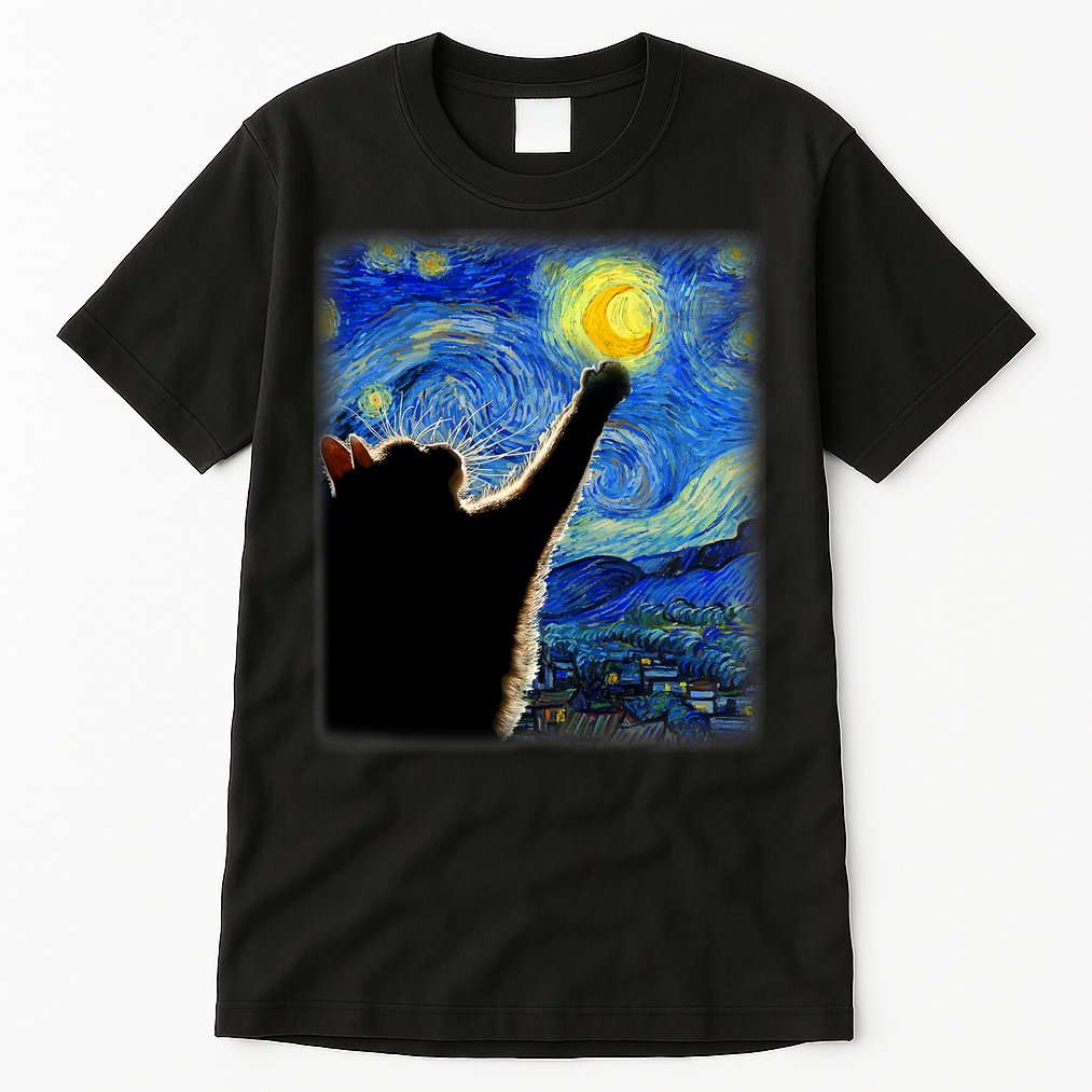 Starry Night Cat, Van Gogh Cat, Cat Lover, Cat Mom, Cat Dad Tall T-Shirt