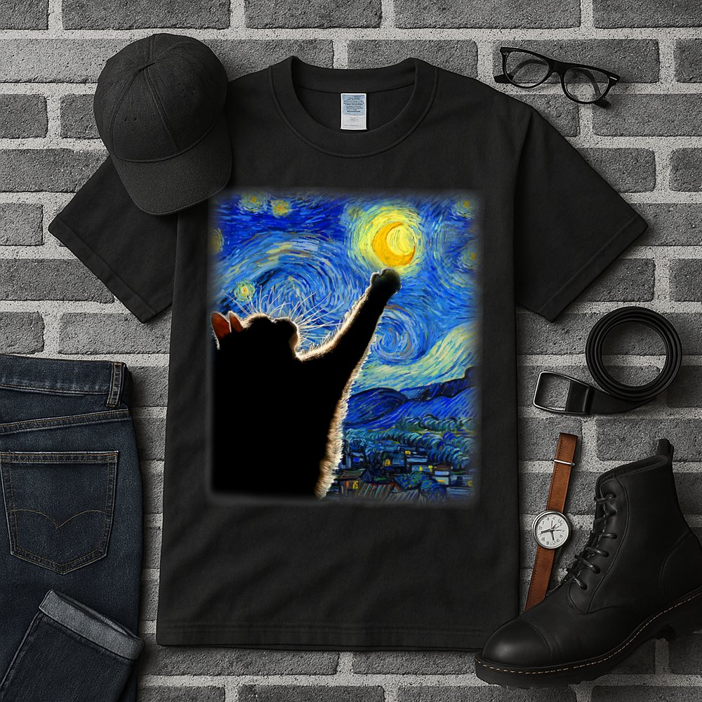Starry Night Cat, Van Gogh Cat, Cat Lover, Cat Mom, Cat Dad Tall T-Shirt