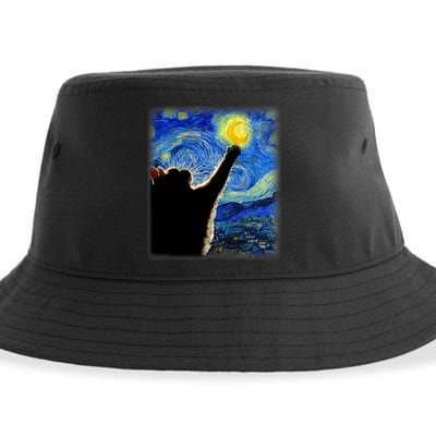 Starry Night Cat, Van Gogh Cat, Cat Lover, Cat Mom, Cat Dad Sustainable Bucket Hat