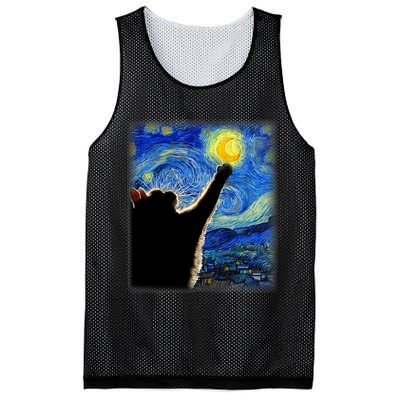Starry Night Cat, Van Gogh Cat, Cat Lover, Cat Mom, Cat Dad Mesh Reversible Basketball Jersey Tank