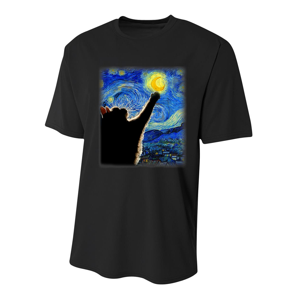 Starry Night Cat, Van Gogh Cat, Cat Lover, Cat Mom, Cat Dad Youth Performance Sprint T-Shirt