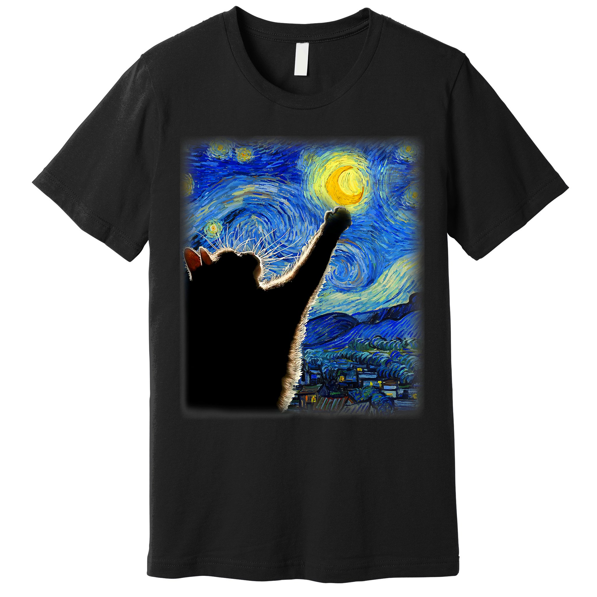 Starry Night Cat, Van Gogh Cat, Cat Lover, Cat Mom, Cat Dad Premium T-Shirt