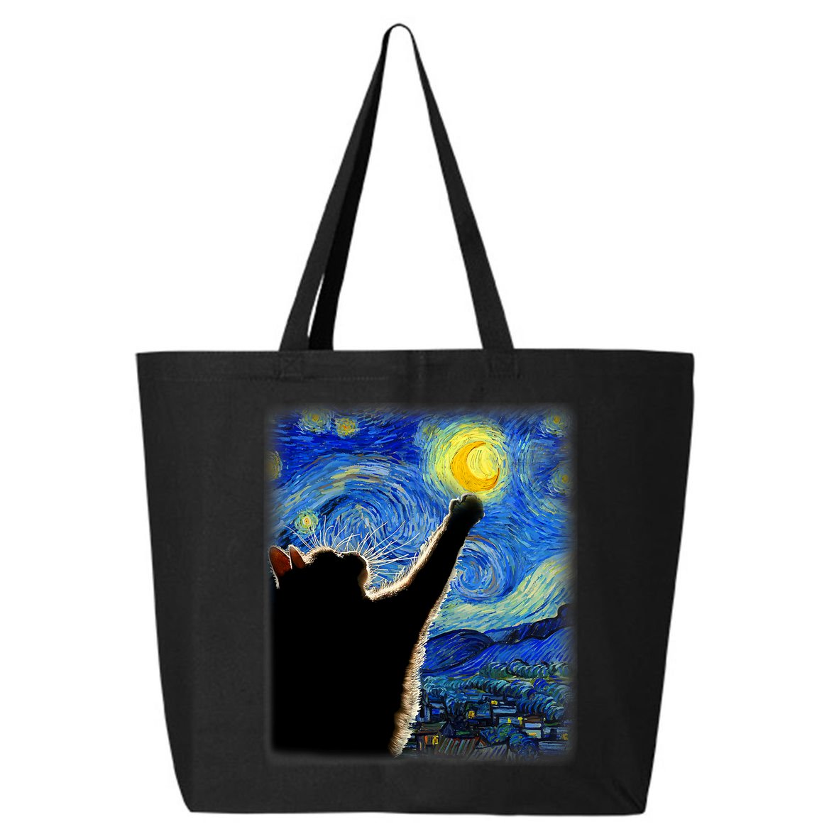 Starry Night Cat, Van Gogh Cat, Cat Lover, Cat Mom, Cat Dad 25L Jumbo Tote