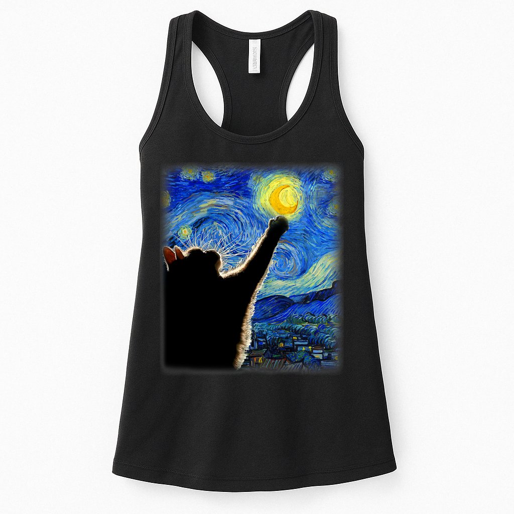 Starry Night Cat, Van Gogh Cat, Cat Lover, Cat Mom, Cat Dad Womens Tank Top