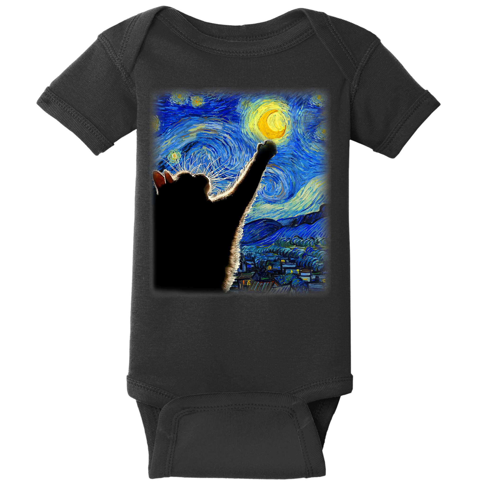 Starry Night Cat, Van Gogh Cat, Cat Lover, Cat Mom, Cat Dad Baby Bodysuit