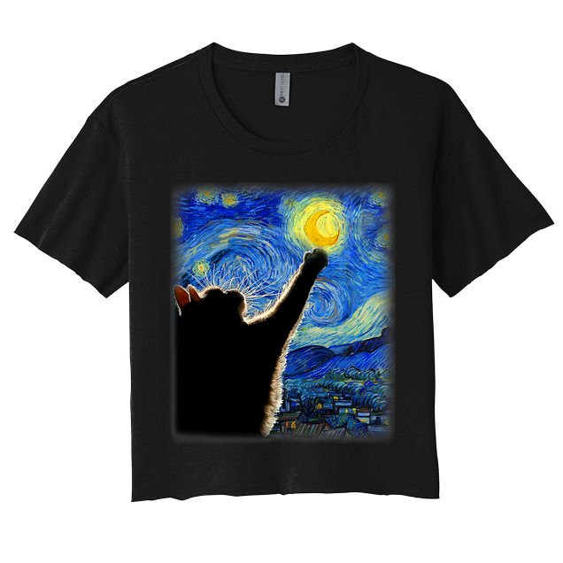 Starry Night Cat, Van Gogh Cat, Cat Lover, Cat Mom, Cat Dad Crop Top