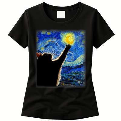 Starry Night Cat, Van Gogh Cat, Cat Lover, Cat Mom, Cat Dad Womens T-Shirt