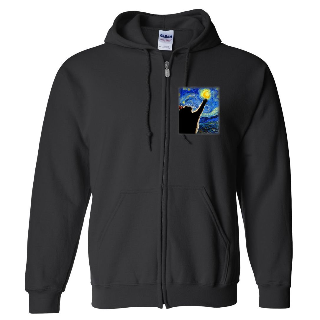 Starry Night Cat, Van Gogh Cat, Cat Lover, Cat Mom, Cat Dad Full Zip Hoodie