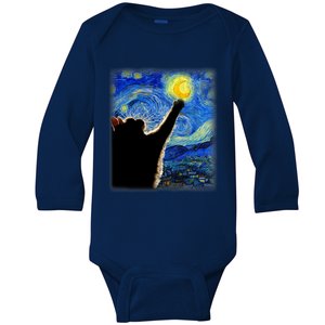 Starry Night Cat, Van Gogh Cat, Cat Lover, Cat Mom, Cat Dad Baby Long Sleeve Bodysuit