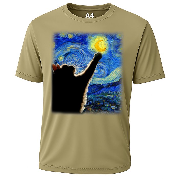 Starry Night Cat, Van Gogh Cat, Cat Lover, Cat Mom, Cat Dad Cooling Performance Crew T-Shirt