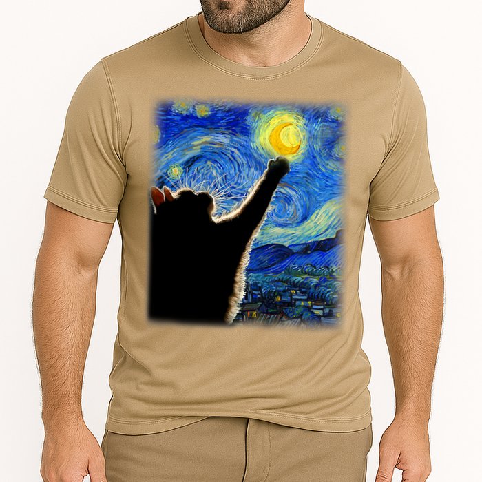 Starry Night Cat, Van Gogh Cat, Cat Lover, Cat Mom, Cat Dad Cooling Performance Crew T-Shirt