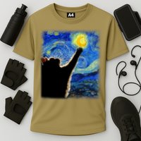 Starry Night Cat, Van Gogh Cat, Cat Lover, Cat Mom, Cat Dad Cooling Performance Crew T-Shirt
