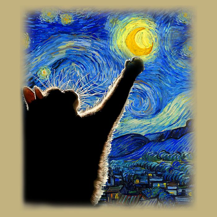 Starry Night Cat, Van Gogh Cat, Cat Lover, Cat Mom, Cat Dad Cooling Performance Crew T-Shirt