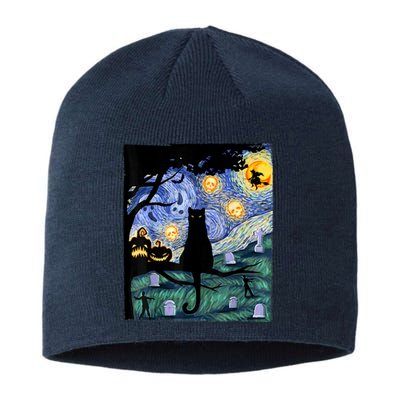 Scary Night Cat Tee, Van Gogh Gift, Halloween Sustainable Beanie