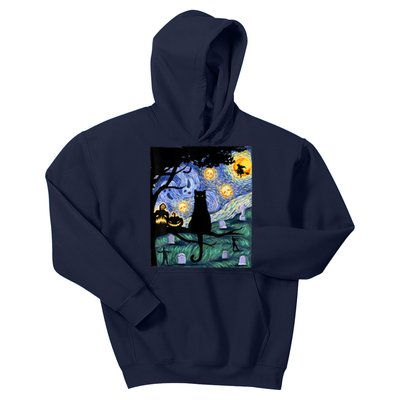 Scary Night Cat Tee, Van Gogh Gift, Halloween Kids Hoodie