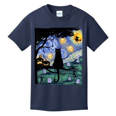 Scary Night Cat Tee, Van Gogh Gift, Halloween Kids T-Shirt