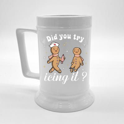 School Nurse Christmas Did You Try Icing It Gingerbread Beer Stein