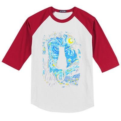 Starry Night Cat Van Gogh Cat Kids Colorblock Raglan Jersey