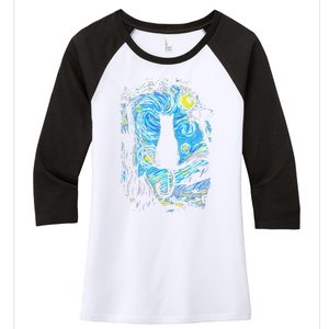 Starry Night Cat Van Gogh Cat Women's Tri-Blend 3/4-Sleeve Raglan Shirt