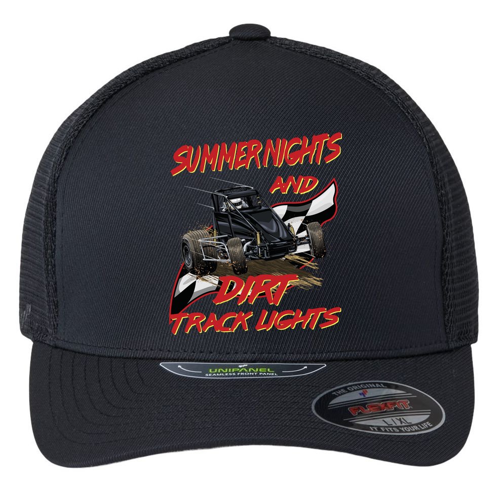 Summer Nights Dirt Track Lights | Dirt Track Racing | Motocross Gift Flexfit Unipanel Trucker Cap